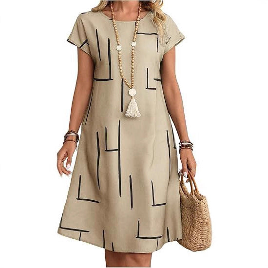 Women's Short-sleeve Crew-neck Casual Graffiti Dress