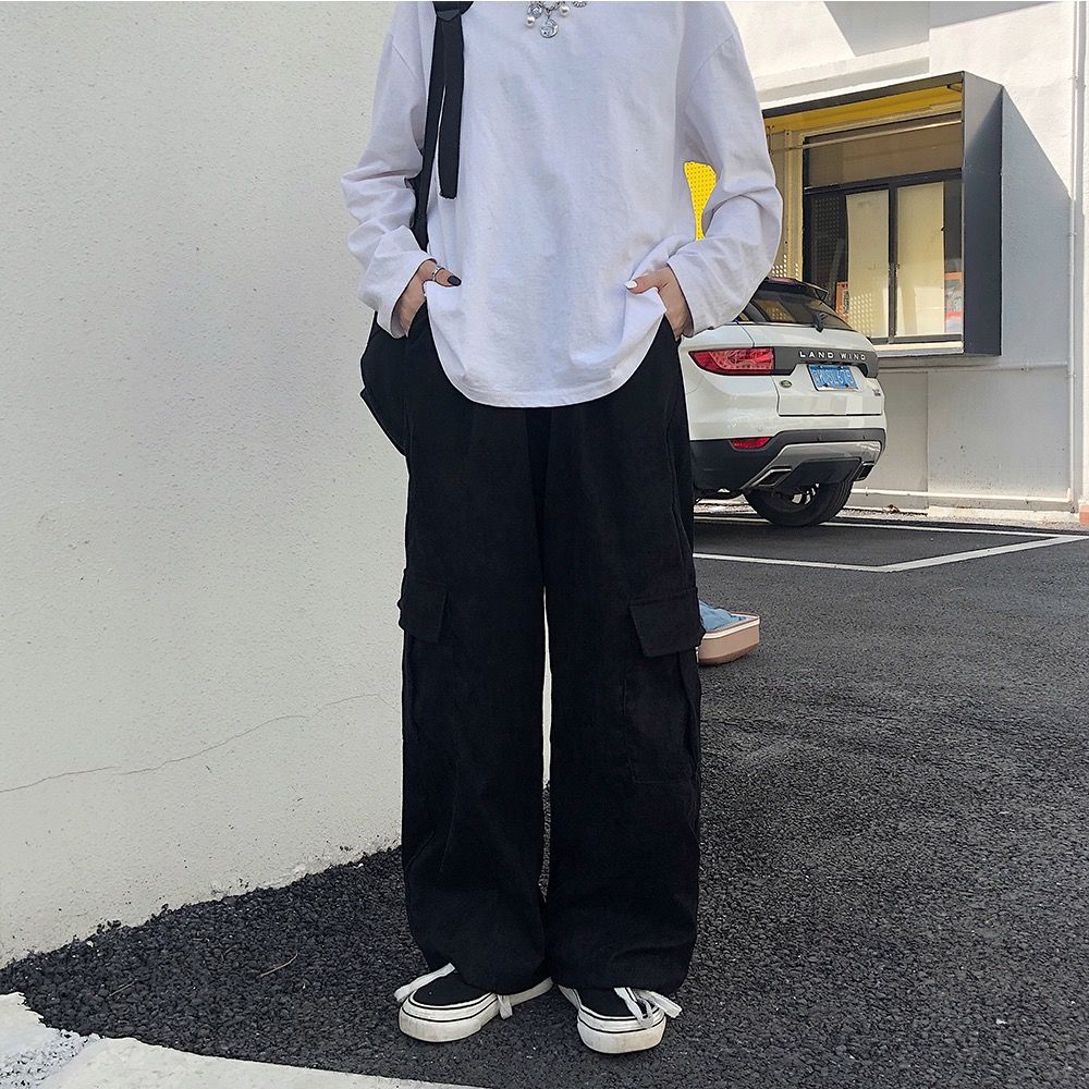 Corduroy Women's Vintage Pocket Cargo Pants Loose Wide Leg