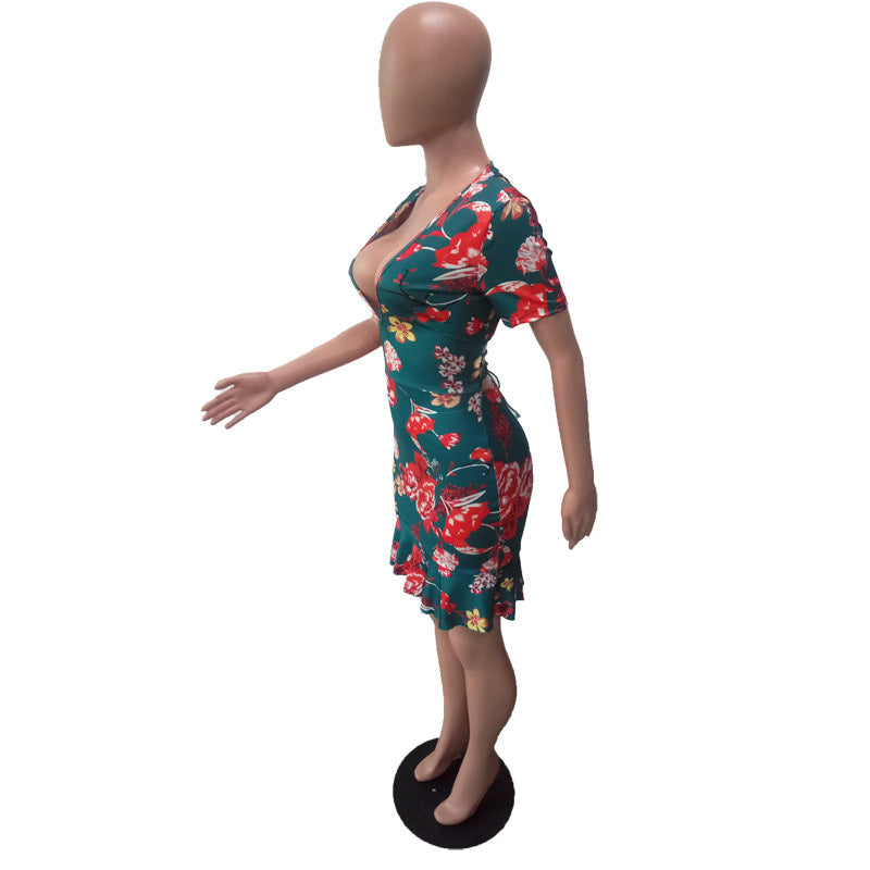 Printed backless fishtail dress