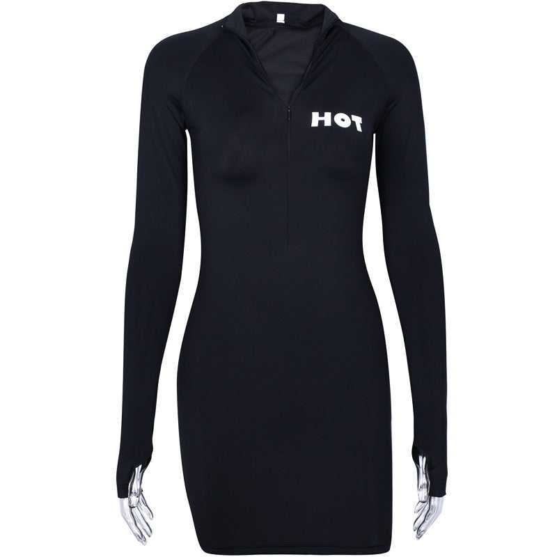 Sexy stand-up zip long sleeve dress