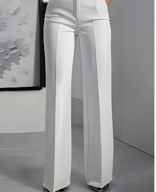 Women's White Minimalist Pants Made Of Polyester