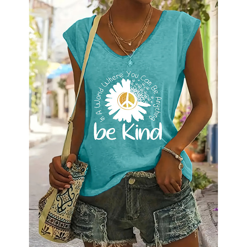 2-Pack Women's Floral T-Shirts Be Kind Wildflowers Graphic Print Casual V-Neck Tee Tops