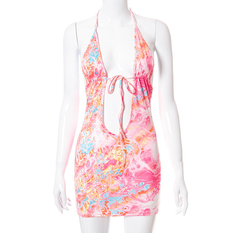 Fashion Deep V Backless Lace Backless Dress