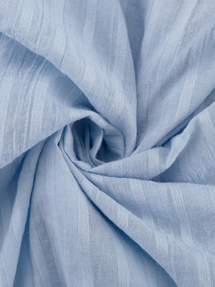 Cotton Striped Shirt O-Neck Lantern Sleeve Top Elastic Waist Shorts Female Sets