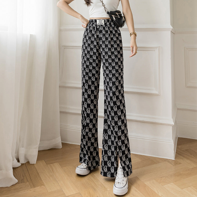 Pant New Summer High Waist Slit Flared Pants Slimming Plaid