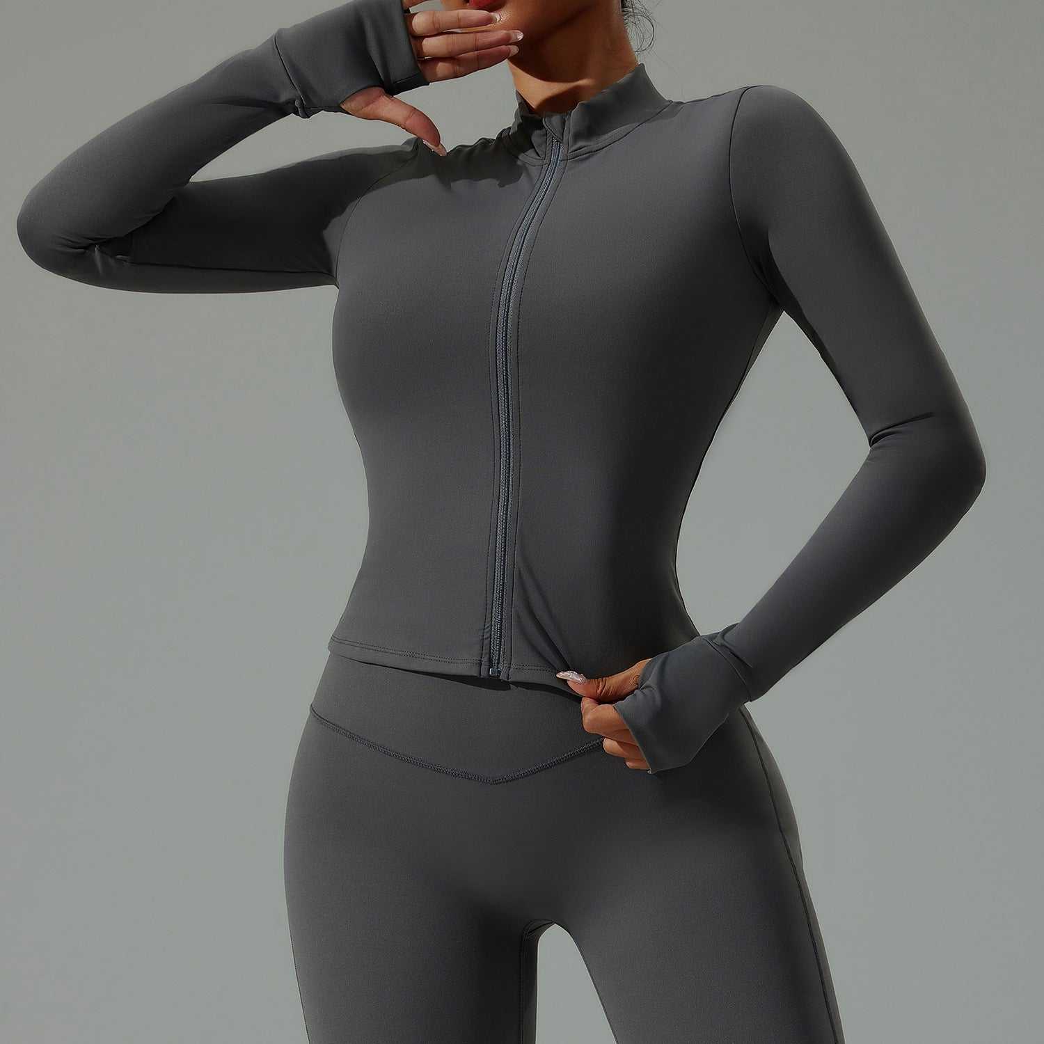 Women's Zippered Tight-Fitting Long-Sleeve Yoga
