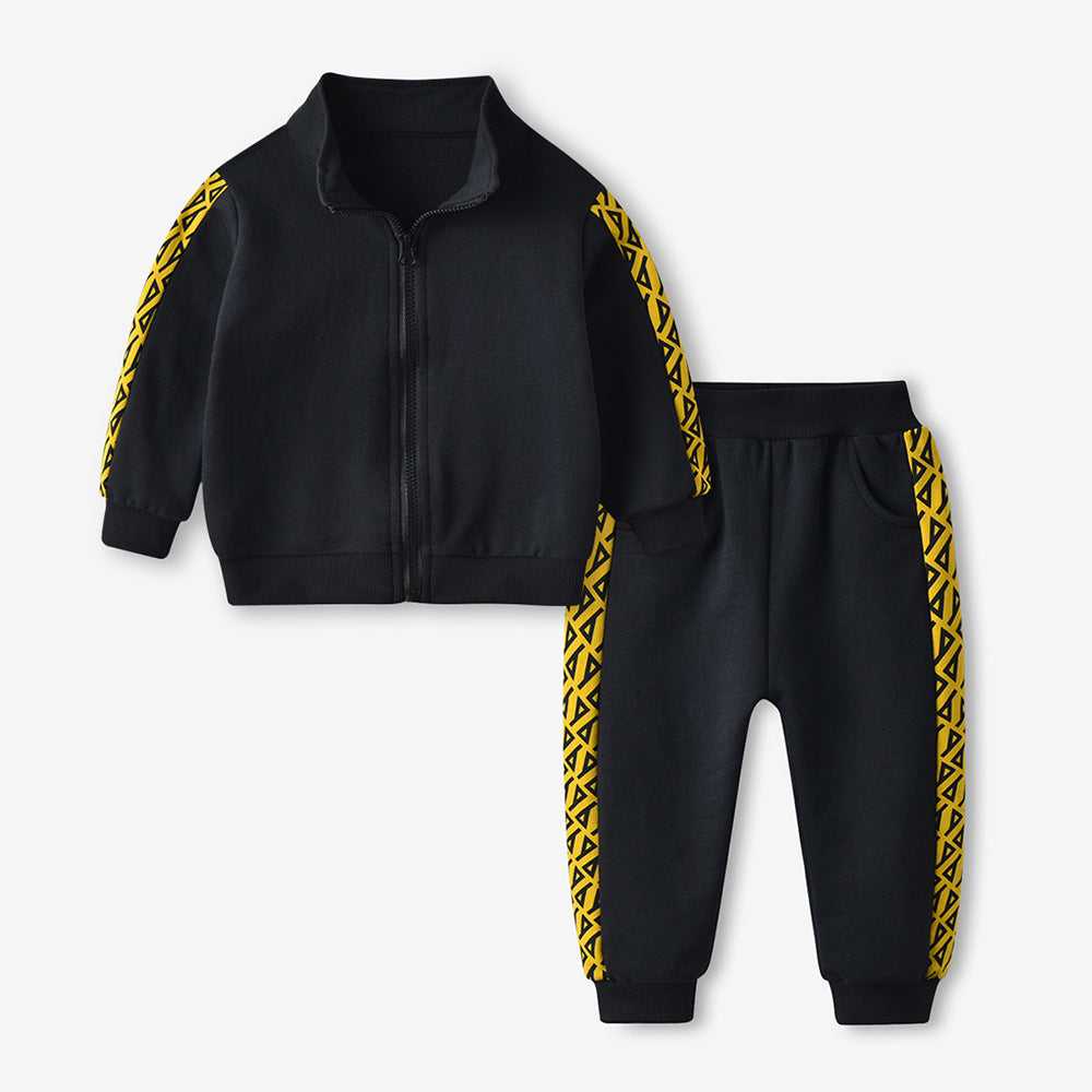 CUHK Kids Black Long Sleeve Zipper Top & Pants Set
