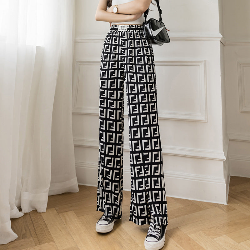 Pant New Summer High Waist Slit Flared Pants Slimming Plaid