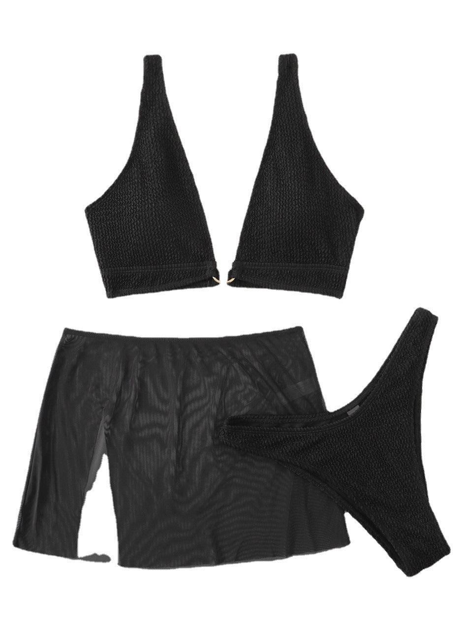 Black Push Up Solid Color Split Triangle Swimsuit