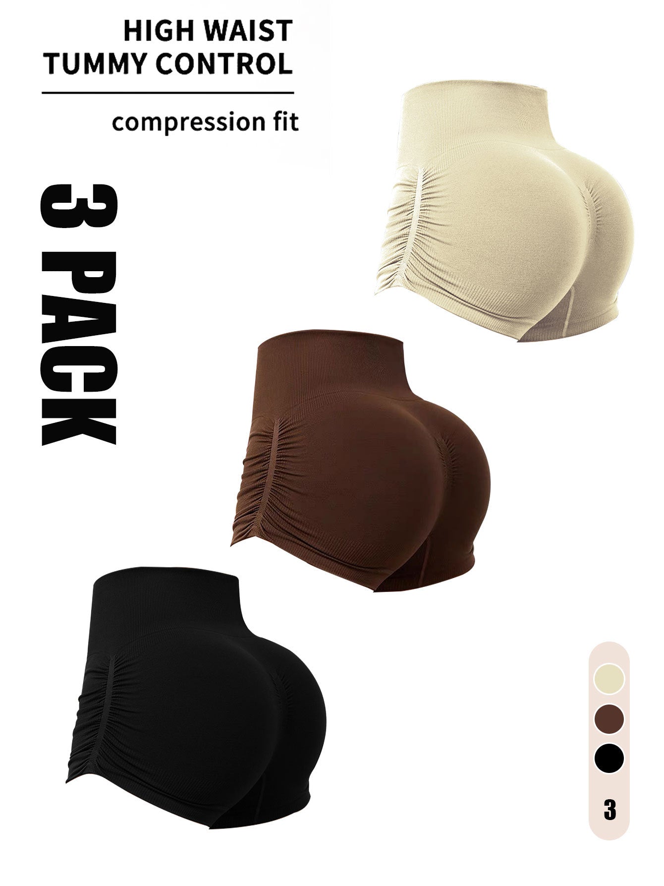 3 Pack Workout Shorts For Women Seamless Scrunch Butt Lifting High Waisted Yoga Gym Booty Running Short Pants