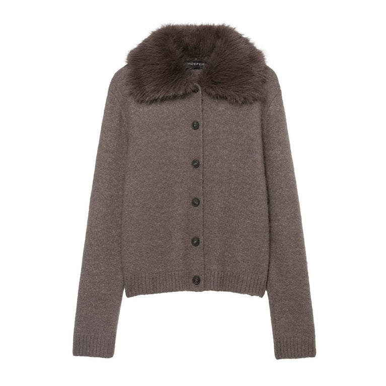 Faux Fur Effect Lapel Knitted Coat Women