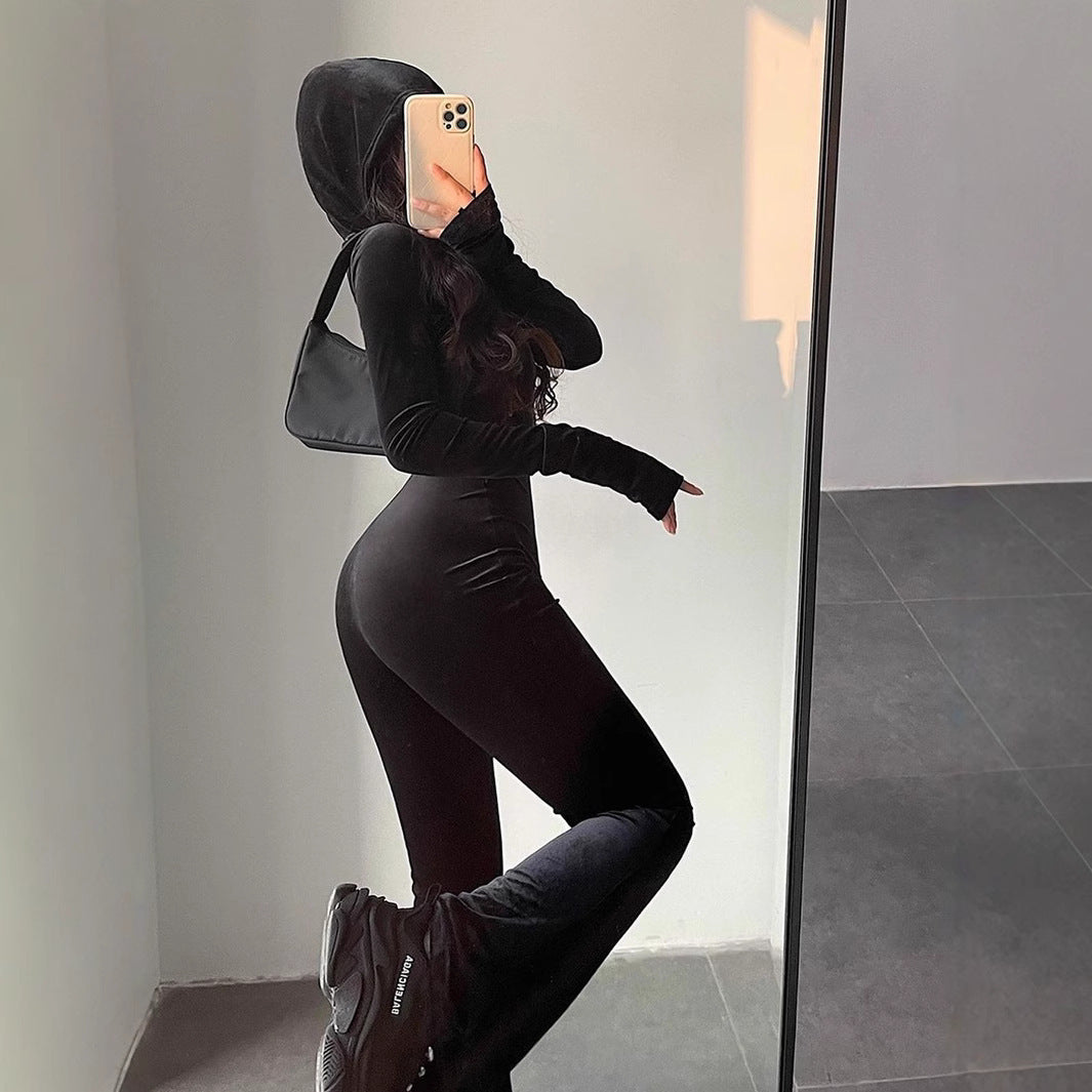 Velvet Slim Fit Hood Jumpsuit