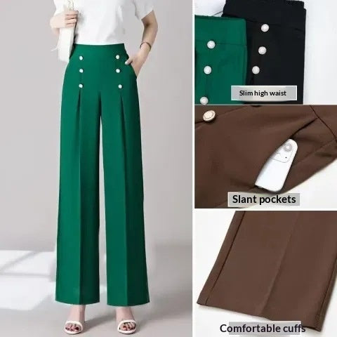 Women's Casual High-Waisted Loose-Fit Wide-Leg Pants With A Flowy Drape