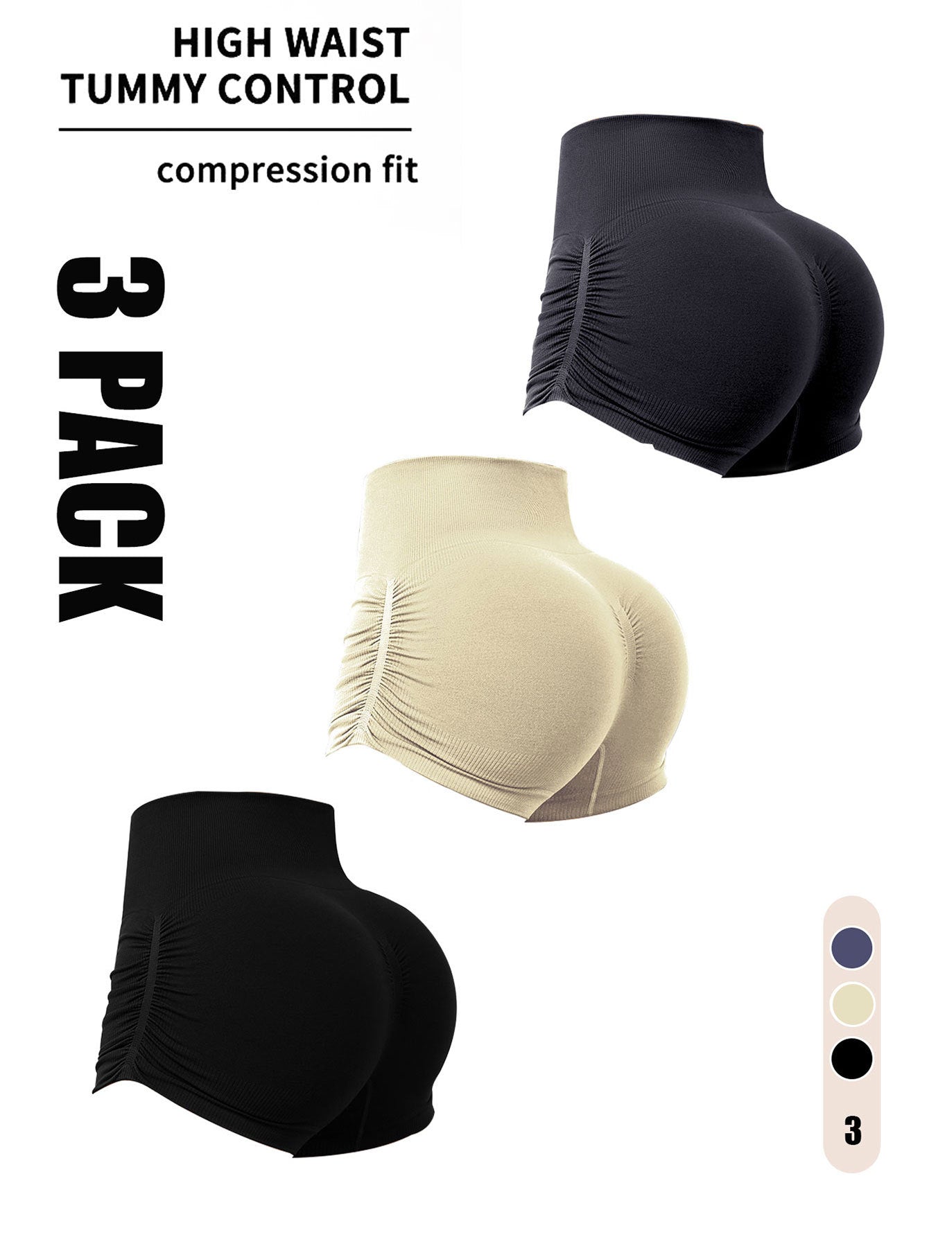 3 Pack Workout Shorts For Women Seamless Scrunch Butt Lifting High Waisted Yoga Gym Booty Running Short Pants