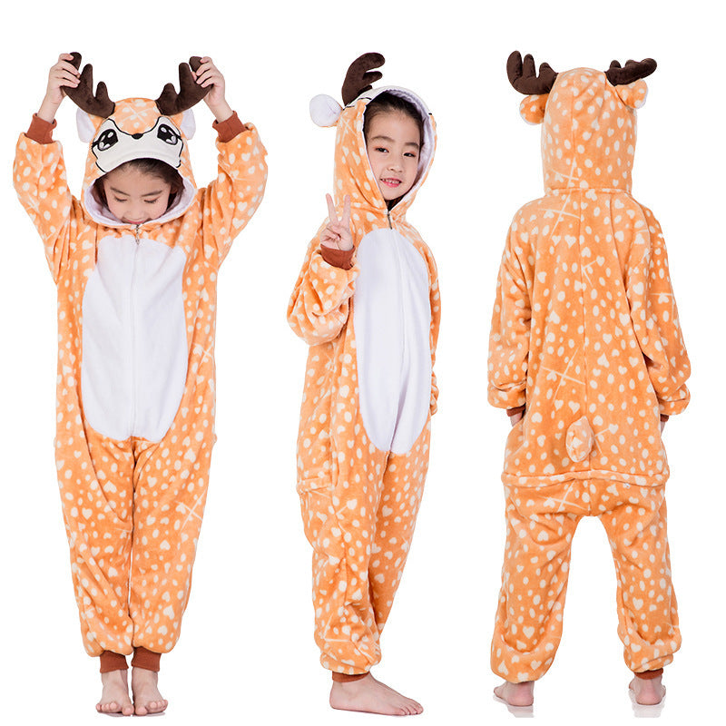 Children's Cartoon Animal One-piece Pajamas Flannel