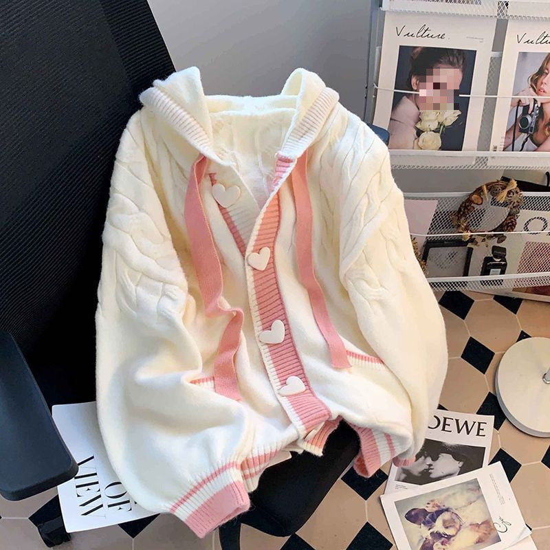 Beauty Spring And Autumn Hooded Sweater Coat Women's Autumn And Winter Wear Matching Design Sense